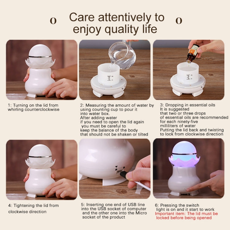 Humidificador Ultrassónico Aromaterapia Pérola Luminescente Noturna com Carregamento USB 4W e Luz LED Colorida para Casa / Escritório, Capacidade do Reservatório de Água: 95ml, DC 5V
