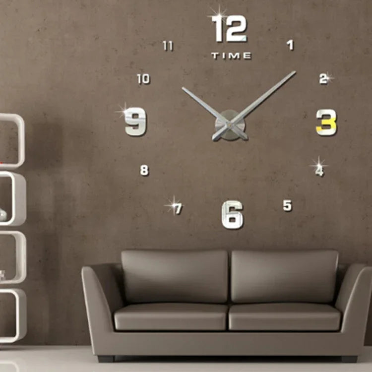 Relógio Mudo de Parede 3D DIY Grande com Números Espelhados Sem Moldura para Decoração de Quarto, Tamanho: 100*100cm, 3M005 (Preto), 3M005 (Dourado), 3M005 (Prateado)