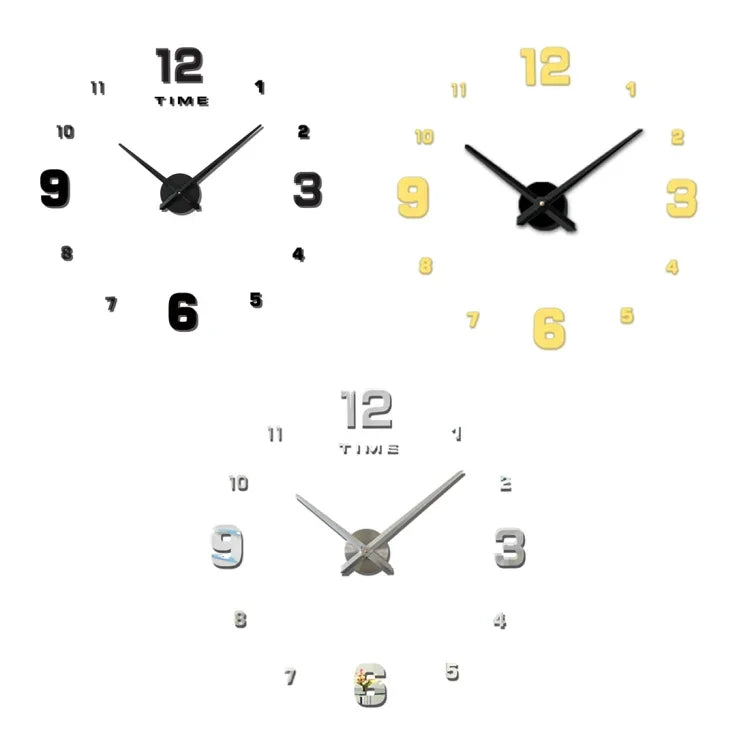 Relógio Mudo de Parede 3D DIY Grande com Números Espelhados Sem Moldura para Decoração de Quarto, Tamanho: 100*100cm, 3M005 (Preto), 3M005 (Dourado), 3M005 (Prateado)