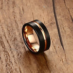 Anel Clássico Masculino Estilo Europa e América em Carboneto de Tungsténio Puro com Revestimento em Ouro Rosa Escovado à Mão, Tamanho: 7 Diâmetro: 17,4mm, Perímetro: 55mm, Tamanho: 7