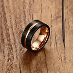Anel Clássico Masculino Estilo Europeu e Americano em Carboneto de Tungsténio Puro com Acabamento Escovado e Banhado a Ouro Rosa, Tamanho: 12, Diâmetro: 21,5 mm, Perímetro: 67,5 mm, Tamanho: 12