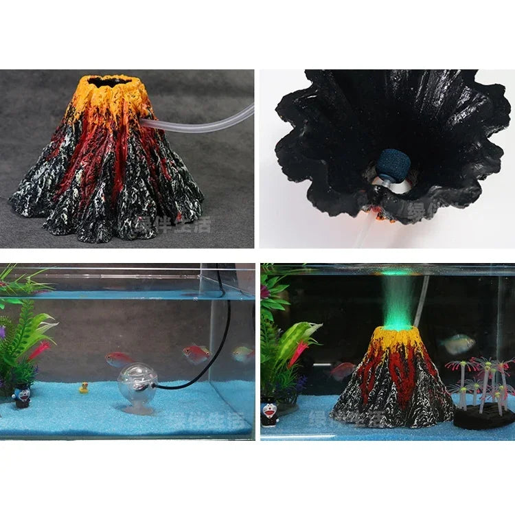 Decoração de Aquário com Planta Artificial, Grama, Rocha Vulcânica, Paisagem de Rocha Criativa em Resina, Bomba de Ar para Aquário, Tamanho: L, 15*9.5*3.3 cm