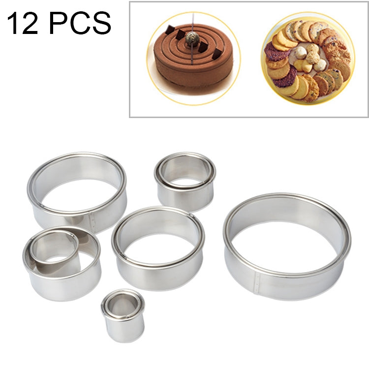Conjunto de 12 Moldes Redondos em Aço Inoxidável para Corte de Mousse, Bolo e Donuts, Forma Redonda (12 Peças)