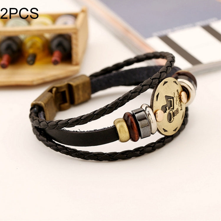 2 PCS Pulseira de Mão de Casal com Detalhe de Constelação em Couro Trançado, Tamanho: 21*1,2cm, HC3505A, HC3505B, HC3505C, HC3505D, HC3505E, HC3505F, HC3505G, HC3505H, HC3505J, HC3505K, HC3505L, HC3505M