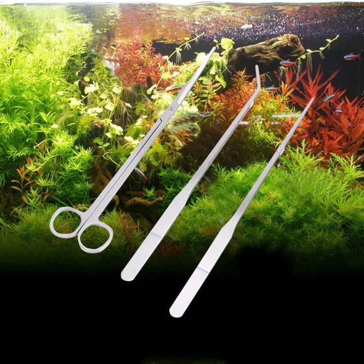Tesoura, Pinça e Clipe 3 em 1 em Aço Inoxidável, Ferramentas de Poda para Miniaturas de Plantas, Grama e Paisagem de Aquário, Conjunto de 3 Peças