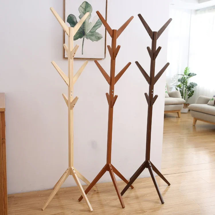 Cabideiro de Chão Criativo em Madeira Maciça em Forma de Árvore, Tamanho: 175x45x45 cm, 175x45x45 cm (Café Escuro), 175x45x45 cm (Branco), 175x45x45 cm (Madeira)