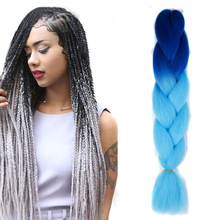 Perucas de Trança Individual com Gradiente de Cor na Moda, Fibra Química, Tranças Grandes, Comprimento: 60cm (18Azul Marinho+Azul Céu), 01, 02, 03, 06, 08, 15, 16, 17, 18, 26, 27, 28, 29, 54, 59