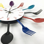 Relógio de Parede de Cozinha em Metal com Talheres, Colher e Garfo, Relógios de Parede Criativos de Quartzo com Design Moderno Decorativo, Prateado, Prateado