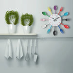 Relógio de Parede de Cozinha em Metal com Talheres, Colher e Garfo, Relógios de Parede Criativos de Quartzo com Design Moderno Decorativo, Prateado, Prateado