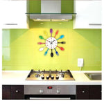Relógio de Parede de Cozinha em Metal com Talheres, Colher e Garfo, Relógios de Parede Criativos de Quartzo com Design Moderno Decorativo, Prateado, Prateado
