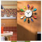 Relógio de Parede de Cozinha em Metal com Talheres, Colher e Garfo, Relógios de Parede Criativos de Quartzo com Design Moderno Decorativo, Prateado, Prateado