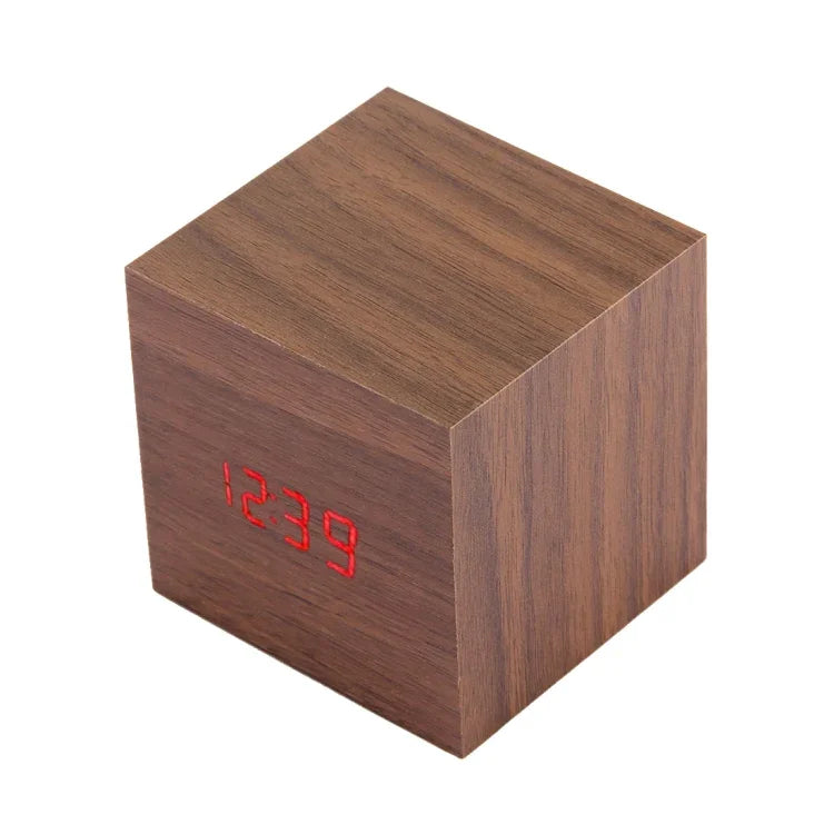 Relógio de Mesa de Madeira com Ecrã Digital LED, Alarme com Exibição de Hora, Data e Temperatura, Relógio de Madeira