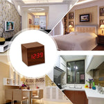Relógio de Mesa de Madeira com Ecrã Digital LED, Alarme com Exibição de Hora, Data e Temperatura, Relógio de Madeira