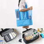 Mala Desportiva de Malha de Duas Camadas Portátil para Praia e Piquenique, Bolsa de Ombro, Mala de Duas Camadas (Verde), Mala de Duas Camadas (Azul)