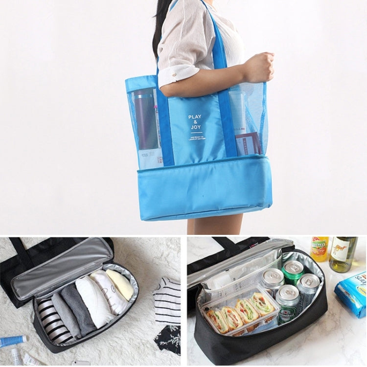 Mala Desportiva de Malha de Duas Camadas Portátil para Praia e Piquenique, Bolsa de Ombro, Mala de Duas Camadas (Verde), Mala de Duas Camadas (Azul)