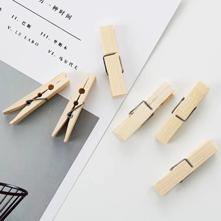 100pcs Mini Pregador Multifuncional de Bambu para Roupa, Foto, Papel, Varal de Lavandaria, Clip de Suspensão, Bambu