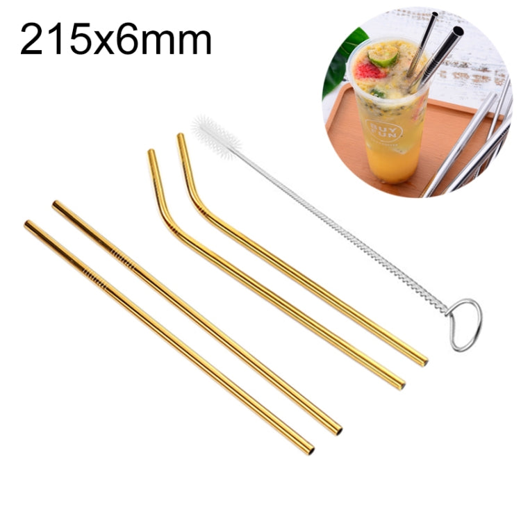 Conjunto de 4 Palhinhas Reutilizáveis em Aço Inoxidável com Escova de Limpeza, 215*6mm (Conjunto)