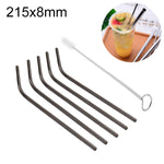 Conjunto de 5 Palhinhas Reutilizáveis em Aço Inoxidável Curvadas + Escova de Limpeza, 215*8mm, 215*8mm (Curvada)