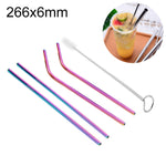 Conjunto de 4 Palhinhas Reutilizáveis em Aço Inoxidável + Escova de Limpeza, 266*6mm, 266*6mm (Combinação)