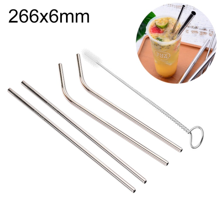 Conjunto de 4 Palhinhas Reutilizáveis em Aço Inoxidável + Escova de Limpeza, 266*6mm, 266*6mm (Combinação)