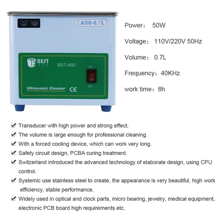 BEST-A80 Máquina de Lavar Ultrassónica 0,7L (Voltagem 220V), BEST-A80 0,7L