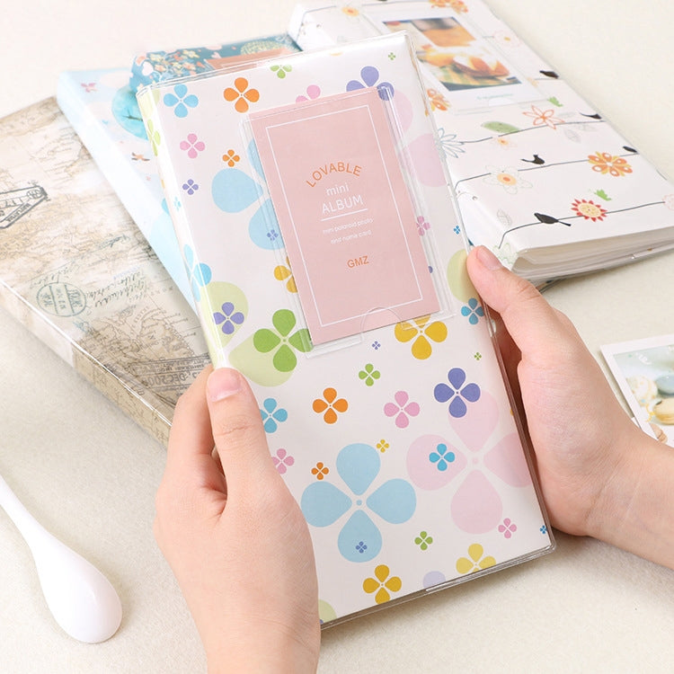 Mini Álbum de Fotos DIY Criativo de 3 polegadas, Padrão de Trevo de Quatro Folhas, Padrão de Muitas Árvores Secas, Padrão de Veado da Floresta, Padrão da Torre Eiffel, Padrão de Andorinha Pequena, Padrão Baymax
