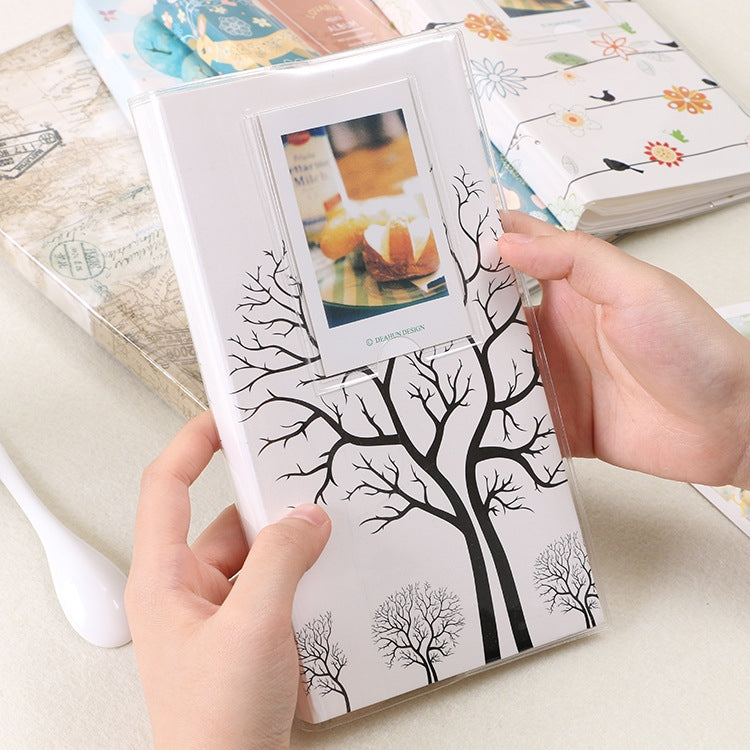 Mini Álbum de Fotos DIY Criativo de 3 polegadas, Padrão de Trevo de Quatro Folhas, Padrão de Muitas Árvores Secas, Padrão de Veado da Floresta, Padrão da Torre Eiffel, Padrão de Andorinha Pequena, Padrão Baymax