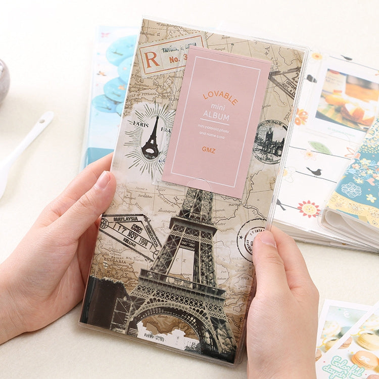 Mini Álbum de Fotos DIY Criativo de 3 polegadas, Padrão de Trevo de Quatro Folhas, Padrão de Muitas Árvores Secas, Padrão de Veado da Floresta, Padrão da Torre Eiffel, Padrão de Andorinha Pequena, Padrão Baymax