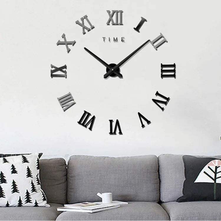 Relógio de Parede Grande DIY Sem Moldura com Algarismos Romanos para Decoração de Quarto e Casa, Silencioso, Tamanho: 100*100cm, M011 (Preto), M011 (Dourado), M011 (Prateado)