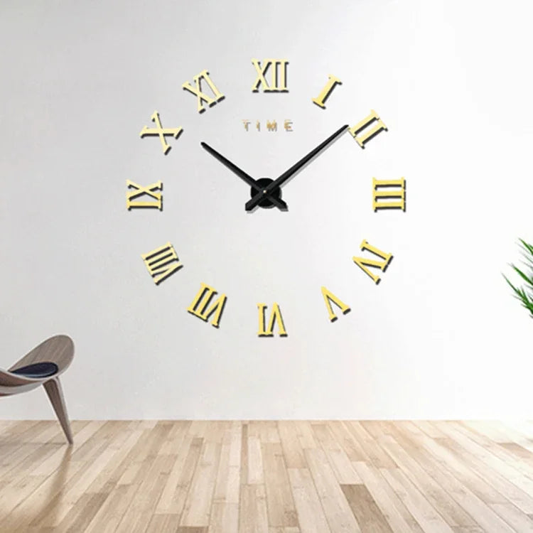 Relógio de Parede Grande DIY Sem Moldura com Algarismos Romanos para Decoração de Quarto e Casa, Silencioso, Tamanho: 100*100cm, M011 (Preto), M011 (Dourado), M011 (Prateado)