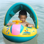 Assento de segurança insuflável para natação com proteção solar em forma de anel para bebé e crianças, tamanho insuflado: 72cm x 65cm x 58cm, assento barco