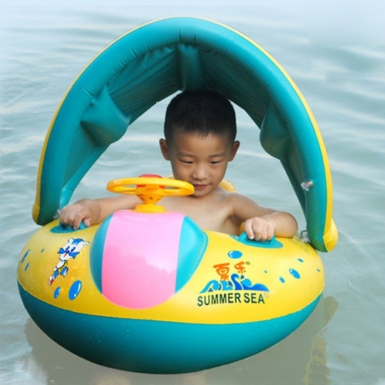 Assento de segurança insuflável para natação com proteção solar em forma de anel para bebé e crianças, tamanho insuflado: 72cm x 65cm x 58cm, assento barco