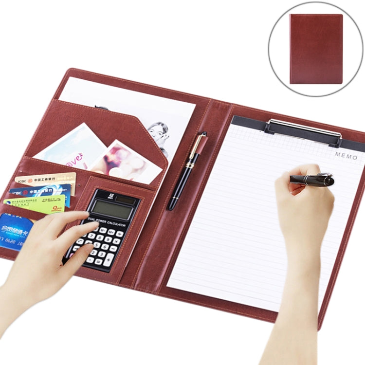 Pasta de Documentos de Couro Estilo Empresarial para Escritório com Bloco de Notas A4 de 30 Páginas e Calculadora