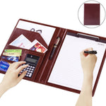 Pasta de Documentos de Couro Estilo Empresarial para Escritório com Bloco de Notas A4 de 30 Páginas e Calculadora