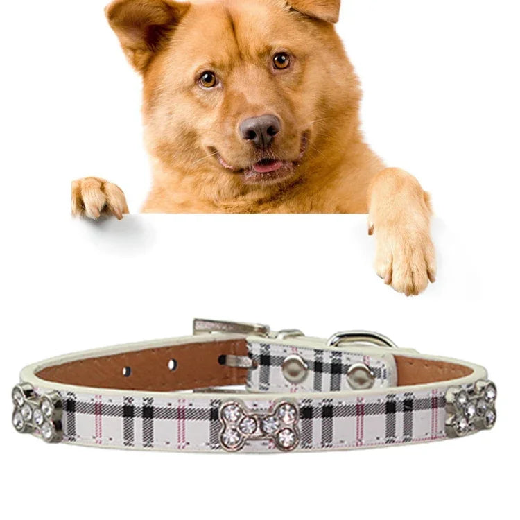 Coleira de Couro PU com Desenhos de Ossos para Cão Produtos para Animais de Estimação, Tamanho: S, 1.5 * 37cm, Tamanho: S