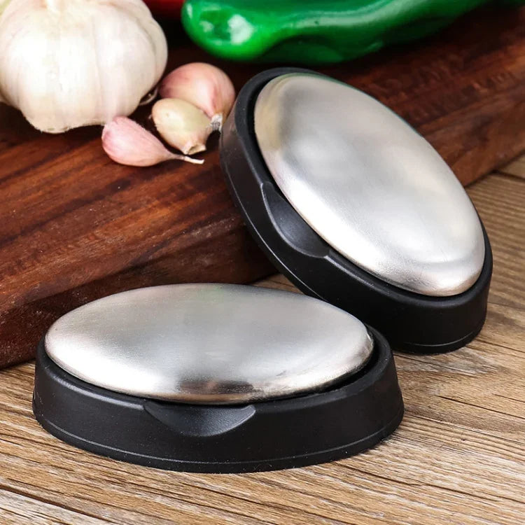 2 PCS Portable Cleaning Stainless Steel Oval Hand Soap Eliminating Odour Remover with Base, Random Style Delivery, Oval with Base