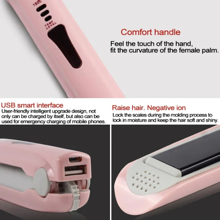 Alisador e Modelador de Cabelo Mini USB Sem Fios Recarregável, Dupla Função