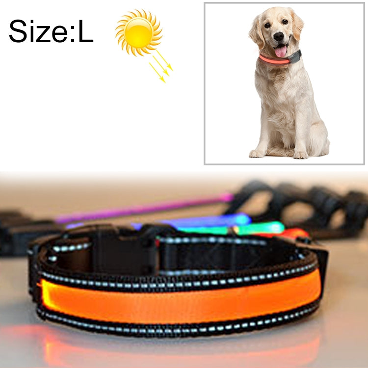 Coleira LED para Cão Médio e Grande com Carregamento Solar + USB, Circunferência do Pescoço: L, 50-60cm, Tamanho: L