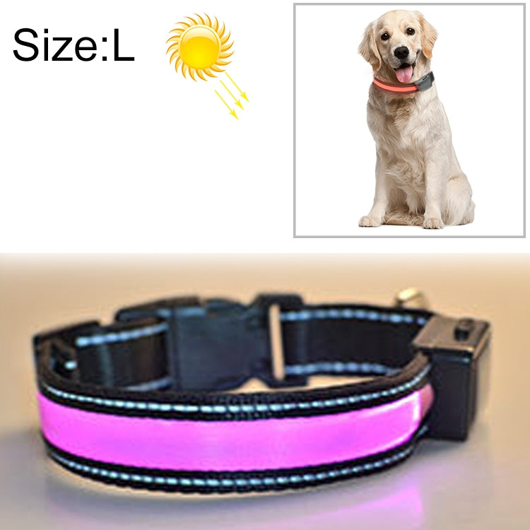 Coleira LED para Cão Médio e Grande com Carregamento Solar + USB, Circunferência do Pescoço: L, 50-60cm, Tamanho: L