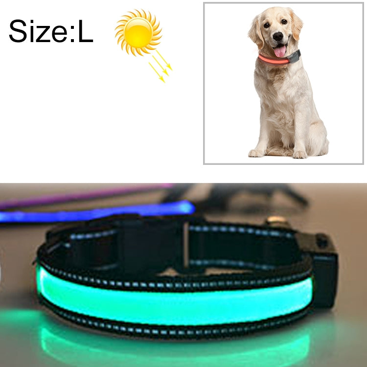 Coleira LED para Cão Médio e Grande com Carregamento Solar + USB, Circunferência do Pescoço: L, 50-60cm, Tamanho: L