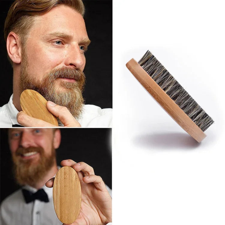 Pente para Barba Masculina com Cerdas de Javali e Cabo de Madeira, Pente com Cerdas de Javali