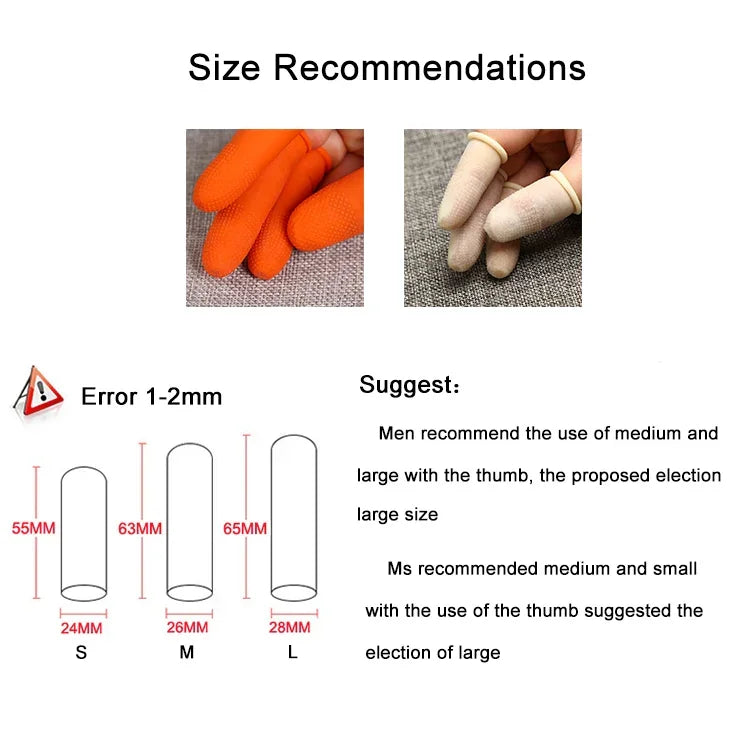 100pcs / Pacote Luvas Protetoras de Látex Antiestáticas, Antiderrapantes e Duráveis para Pontas dos Dedos, Tamanho: M, 2.6*6.3cm, Tamanho: M, 2.6*6.3cm