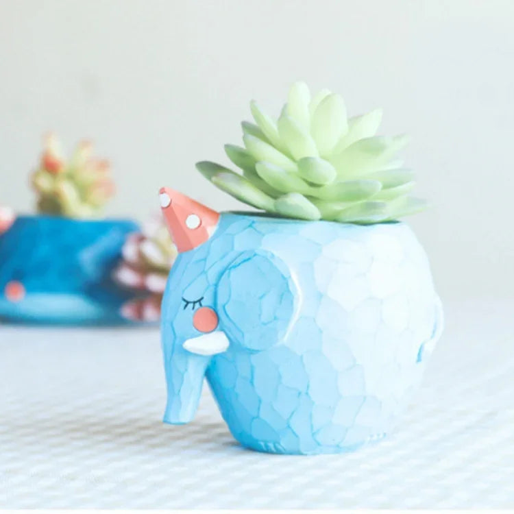 Lovely Home Garden Office Resin Cartoon Animal Blue Elephant Shaped Plant Flower Pot Decoration Animal Flower Pots Planter, Elephant