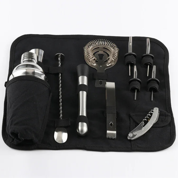 Conjunto de Ferramentas para Cocktail Shaker em Aço Inoxidável 12 em 1 com Saco de Tecido, Capacidade: 750ml, 750ml