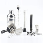 Conjunto de Ferramentas para Cocktail em Aço Inoxidável 11 em 1 com Suporte de Madeira, Capacidade: 350ml