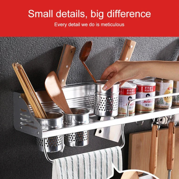 Suporte de Armazenamento para Condimentos de Cozinha Multifuncional com 2 Copos e 8 Ganchos, Montado na Parede com Borda de Plástico de 50cm, Borda de Plástico com Furação de 50cm