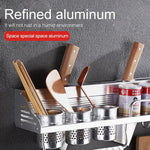 Suporte de Armazenamento para Condimentos de Cozinha Multifuncional com 2 Copos e 8 Ganchos, Montado na Parede com Borda de Plástico de 50cm, Borda de Plástico com Furação de 50cm