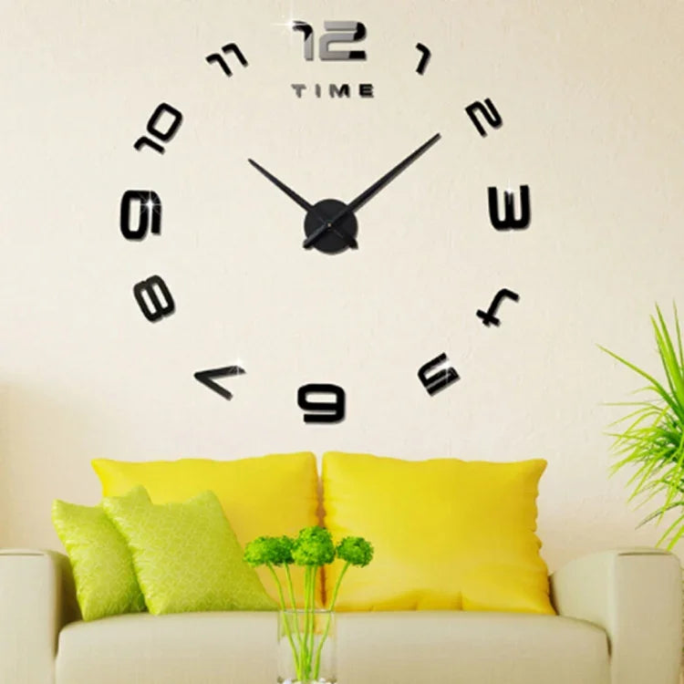 Relógio Silencioso Moderno para Decoração de Quarto e Escritório, Adesivo de Parede 3D com Números Grandes Sem Moldura, Tamanho: 100*100cm, 3M007 (Preto), 3M007 (Prateado)