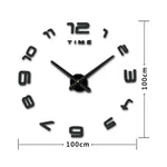 Relógio Silencioso Moderno para Decoração de Quarto e Escritório, Adesivo de Parede 3D com Números Grandes Sem Moldura, Tamanho: 100*100cm, 3M007 (Preto), 3M007 (Prateado)