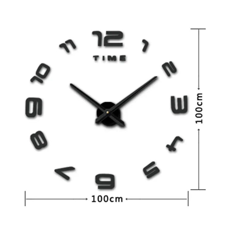 Relógio Silencioso Moderno para Decoração de Quarto e Escritório, Adesivo de Parede 3D com Números Grandes Sem Moldura, Tamanho: 100*100cm, 3M007 (Preto), 3M007 (Prateado)
